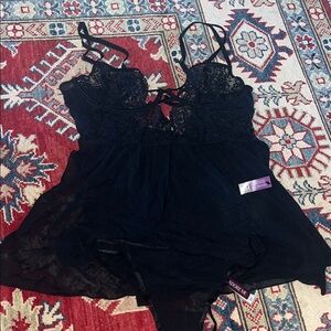 Adore Me NWT Rae Black Lace Babydoll Lingerie